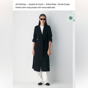 Aritzia (Babatan) Black Matte Satin Wrap Trench Coat with Removable Belt
